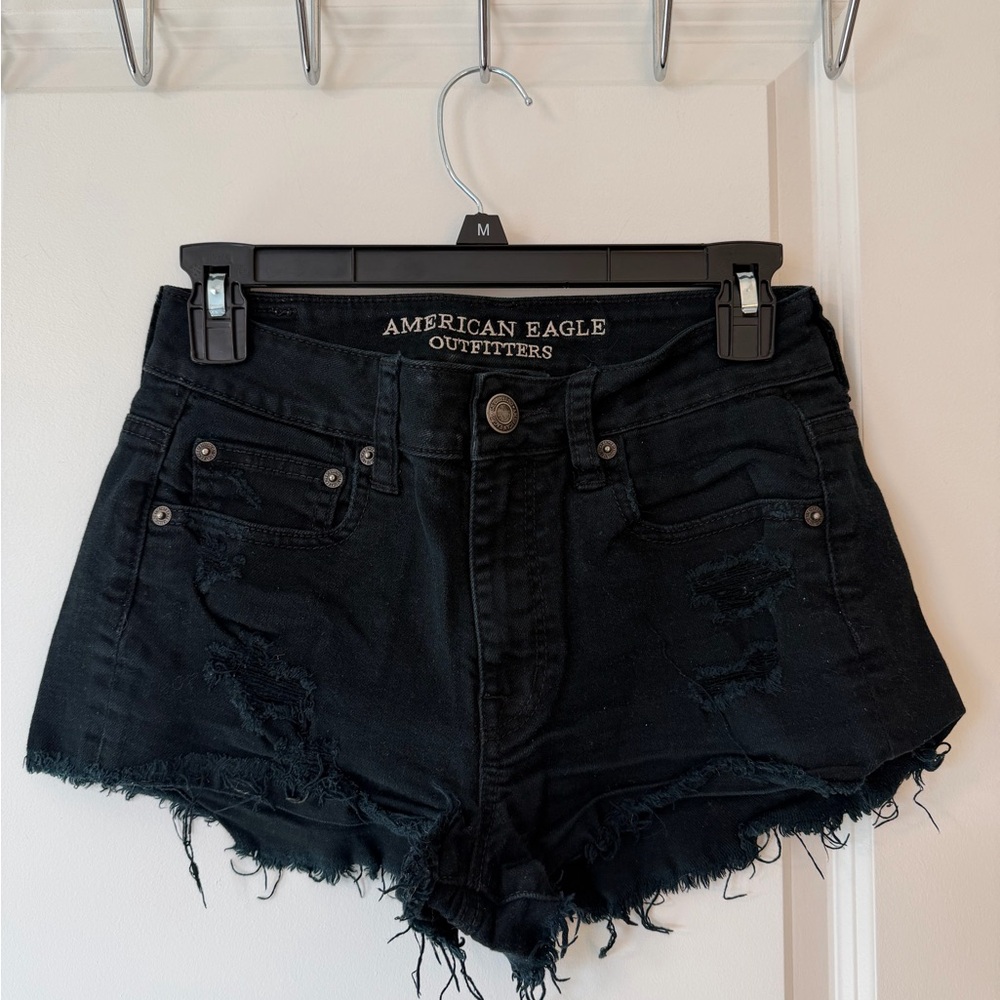 American Eagle Outfitters Black Frayed Jean Shorts